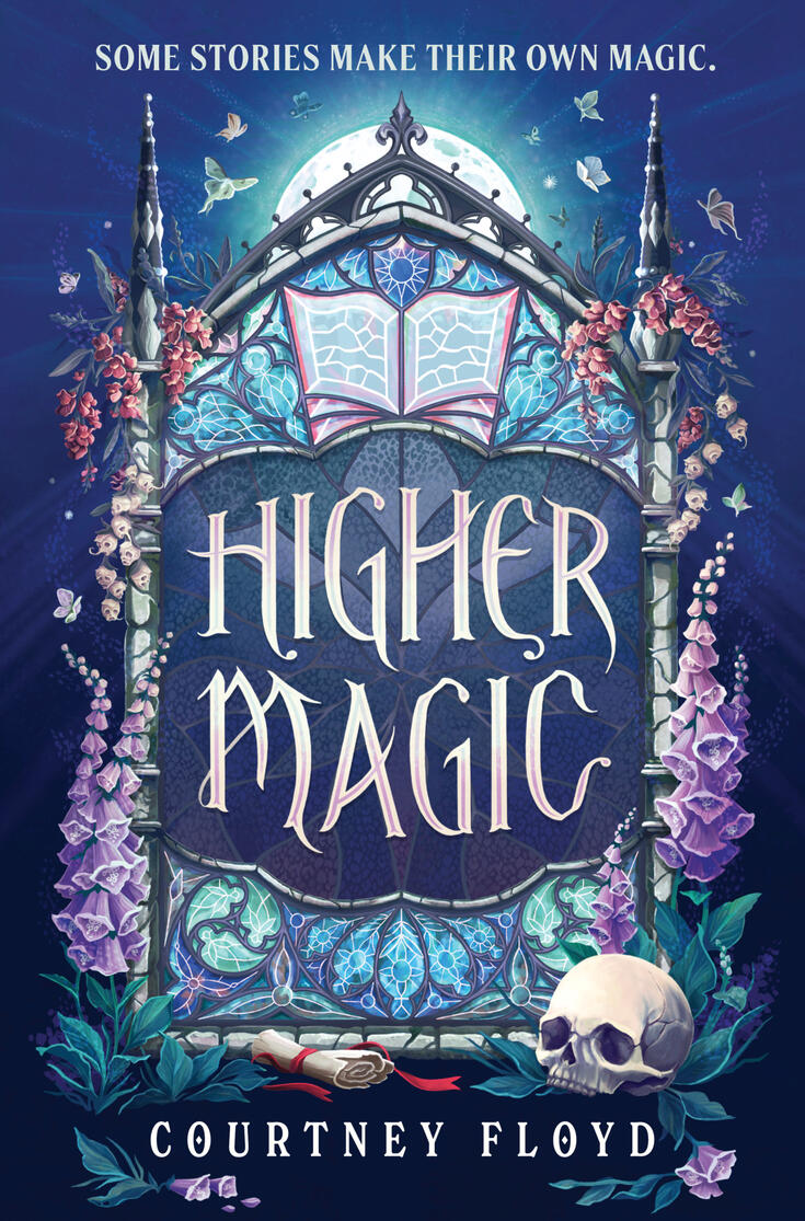 A graphic featuring preorder swag, including a glow in the dark Sublimity University sticker, a holographic moon sticker that reads Nothing is certain but DEATH and the MOON, and a signed copy of HIGHER MAGIC. The Yankee Bookshop logo is in the upper right